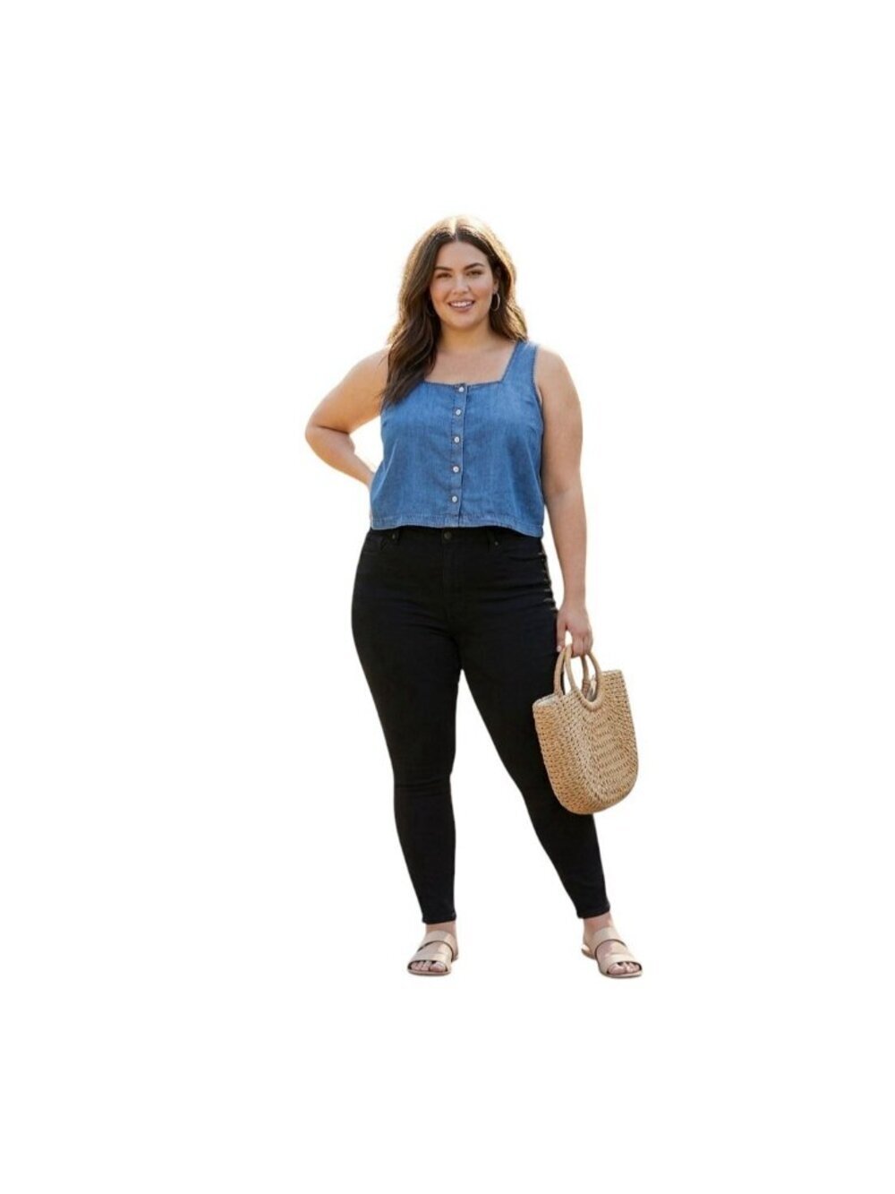 Torrid Women's Size 3X Denim Crop Top Tencel Square Neck Medium Wash NWT